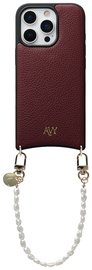 AVY Apple iPhone 16 Pro Burgundy Leren Hoesje met Koord Perla Chic