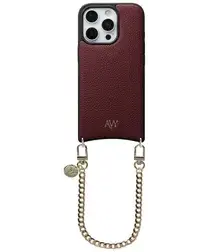 AVY Apple iPhone 16 Pro Burgundy Leren Hoesje met Koord Aurum Lien afbeelding