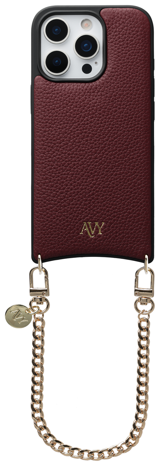 AVY Apple iPhone 16 Pro Burgundy Leren Hoesje met Koord Aurum Lien afbeelding 1