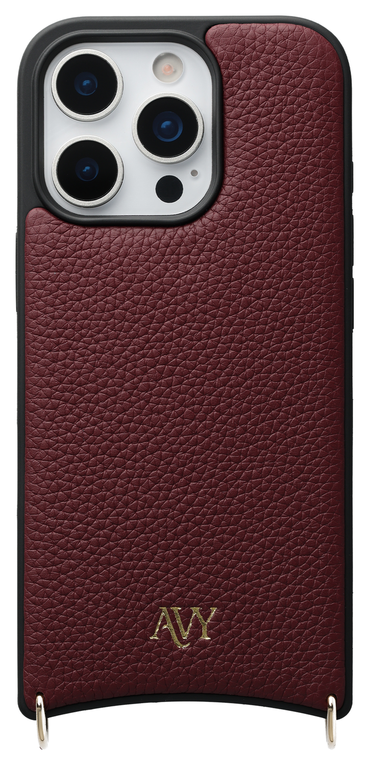 AVY Apple iPhone 16 Pro Burgundy Leren Hoesje met Koord Silver Spark afbeelding 10