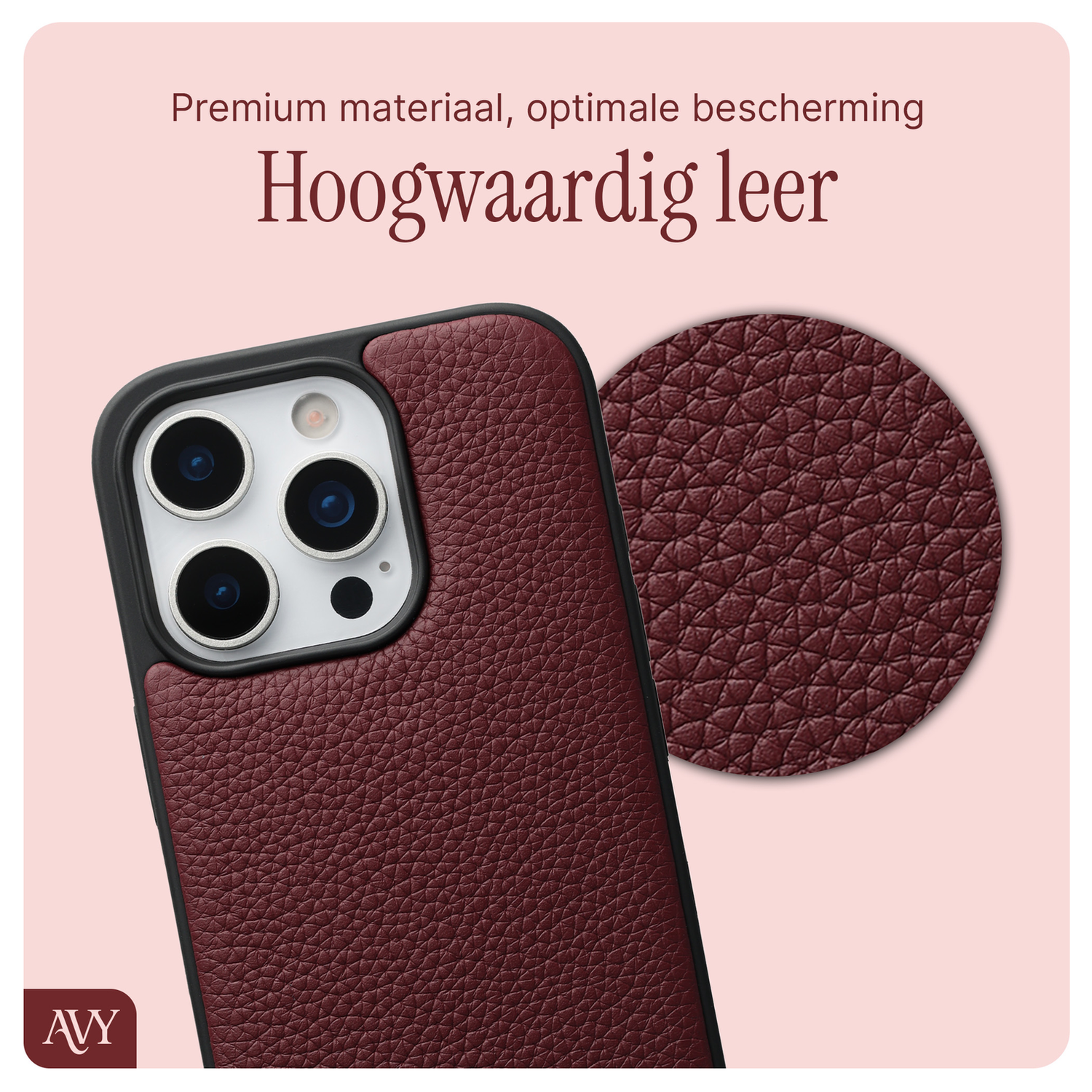 AVY Apple iPhone 16 Pro Burgundy Leren Hoesje met Koord Silver Spark afbeelding 5