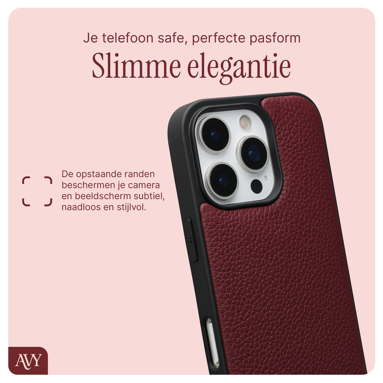 AVY Apple iPhone 16 Pro Burgundy Leren Hoesje met Koord Silver Spark afbeelding 7