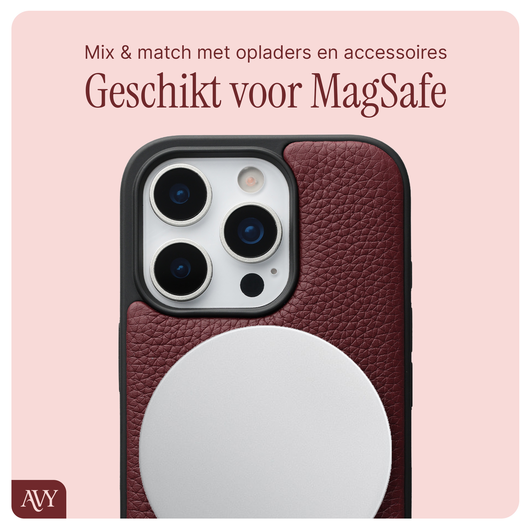 AVY Apple iPhone 16 Pro Burgundy Leren Hoesje met Koord Silver Spark afbeelding 6