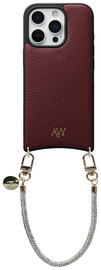 AVY Apple iPhone 16 Pro Burgundy Leren Hoesje met Koord Silver Spark