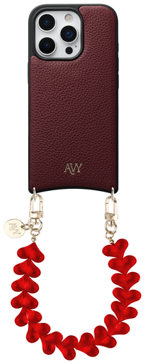 AVY Apple iPhone 16 Pro Burgundy Leren Hoesje met Koord Cupid Clear Red afbeelding 1
