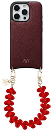 AVY Apple iPhone 16 Pro Burgundy Leren Hoesje met Koord Cupid Clear Red