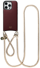AVY Apple iPhone 16 Pro Burgundy Leren Hoesje met Koord Aurum Lien Set