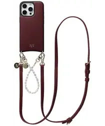 AVY Apple iPhone 16 Pro Burgundy Leren Hoesje met Koord Leather and Pearls afbeelding