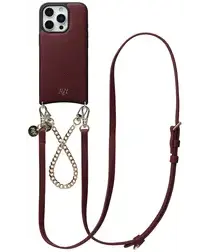 AVY Apple iPhone 16 Pro Burgundy Leren Hoesje met Koord Leather and Gold afbeelding