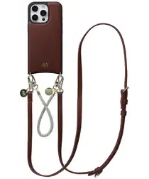 AVY Apple iPhone 16 Pro Burgundy Leren Hoesje met Koord Leather and Silver afbeelding