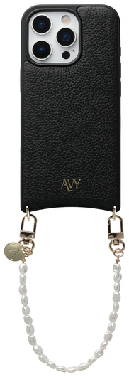 AVY Apple iPhone 16 Pro Max Zwart Leren Hoesje met Koord Perla Chic afbeelding 1