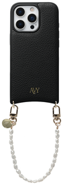 AVY Apple iPhone 16 Pro Max Zwart Leren Hoesje met Koord Perla Chic