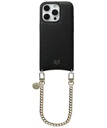AVY Apple iPhone 16 Pro Max Zwart Leren Hoesje met Koord Aurum Lien afbeelding