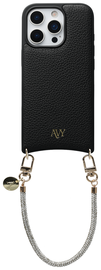 AVY Apple iPhone 16 Pro Max Zwart Leren Hoesje met Koord Silver Spark
