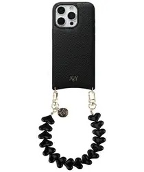 AVY Apple iPhone 16 Pro Max Zwart Leren Hoesje met Koord Cupid Black afbeelding