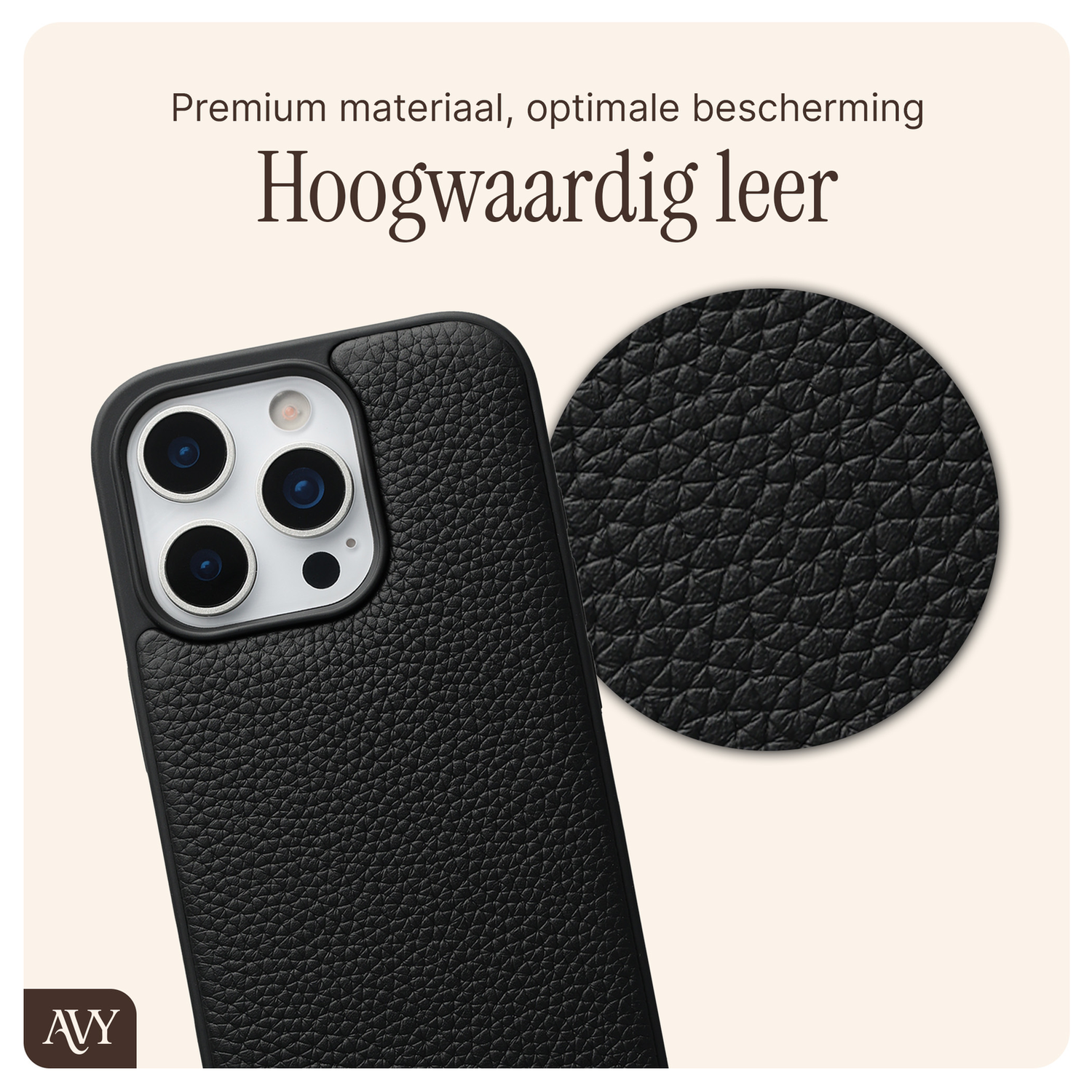 AVY Apple iPhone 16 Pro Max Zwart Leren Hoesje met Koord Cupid Black afbeelding 6