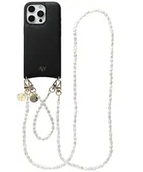 AVY Apple iPhone 16 Pro Max Zwart Leren Hoesje met Koord Perla Chic Set afbeelding