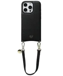 AVY Apple iPhone 16 Pro Max Zwart Leren Hoesje met Koord Short Leather afbeelding