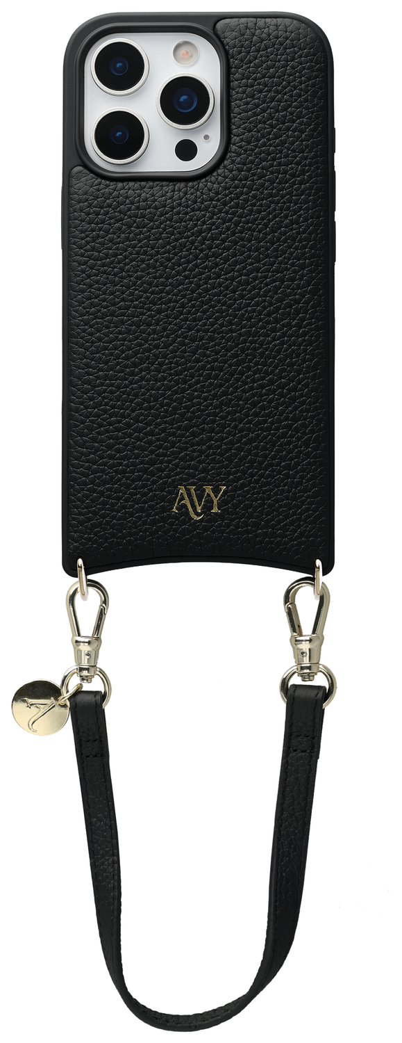 AVY Apple iPhone 16 Pro Max Zwart Leren Hoesje met Koord Short Leather afbeelding 1