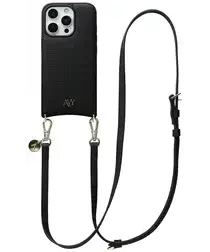 AVY Apple iPhone 16 Pro Max Zwart Leren Hoesje met Koord Long Leather afbeelding