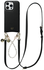 AVY Apple iPhone 16 Pro Max Zwart Leren Hoesje met Koord Leather and Pearls
