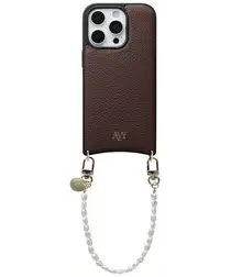 AVY Apple iPhone 16 Pro Max Bruin Leren Hoesje met Koord Perla Chic afbeelding