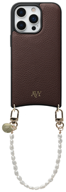 AVY Apple iPhone 16 Pro Max Bruin Leren Hoesje met Koord Perla Chic