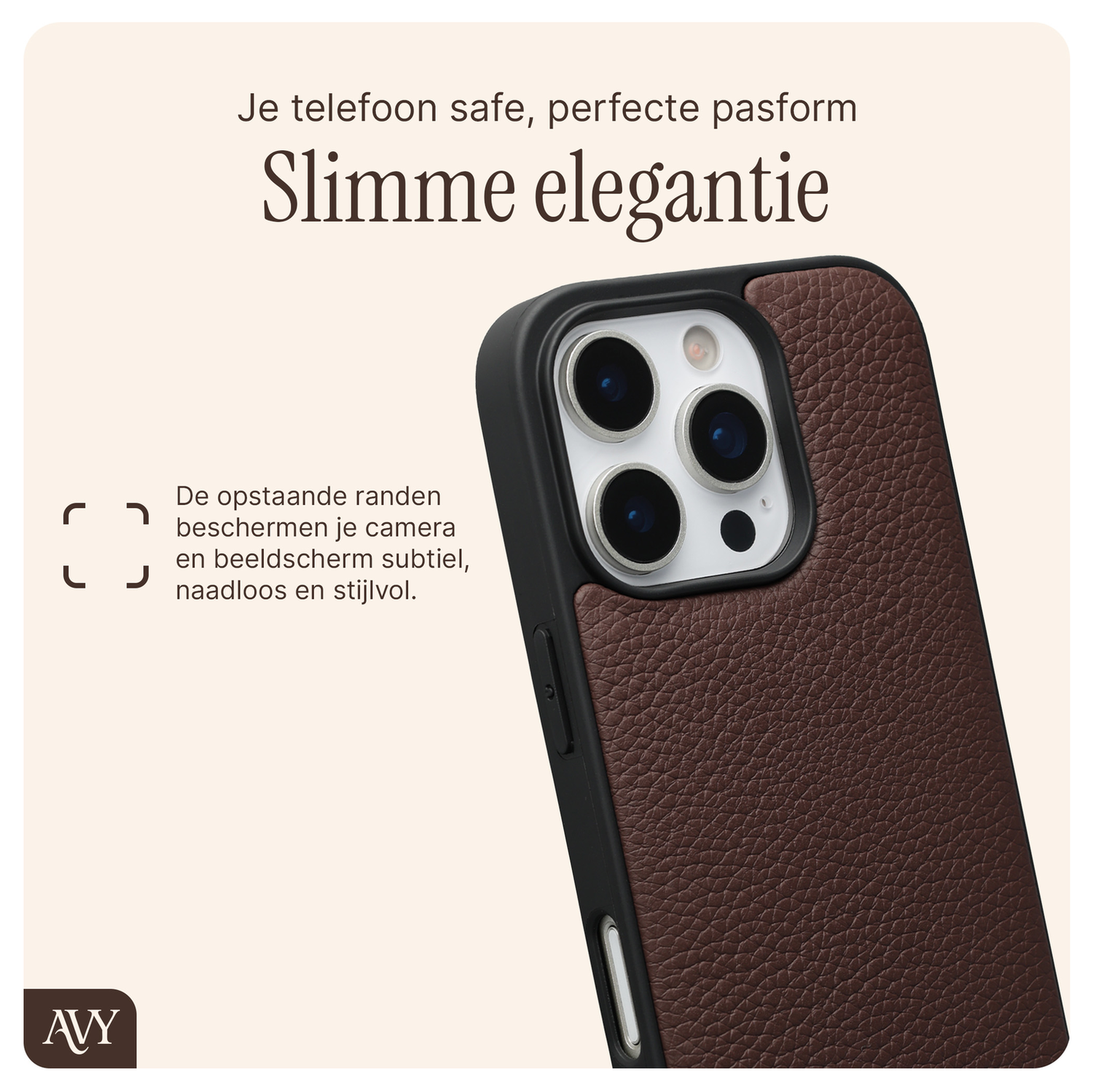 AVY Apple iPhone 16 Pro Max Bruin Leren Hoesje met Koord Aurum Lien afbeelding 8