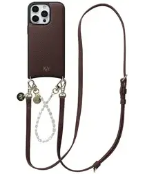 AVY Apple iPhone 16 Pro Max Bruin Leren Hoesje met Koord Leather and Pearls afbeelding