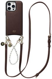 AVY Apple iPhone 16 Pro Max Bruin Leren Hoesje met Koord Leather and Pearls afbeelding