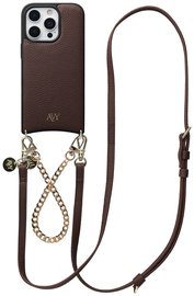 AVY Apple iPhone 16 Pro Max Bruin Leren Hoesje met Koord Leather and Gold
