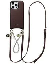 AVY Apple iPhone 16 Pro Max Bruin Leren Hoesje met Koord Leather and Silver afbeelding