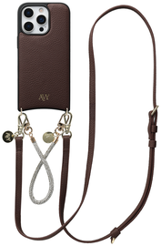 AVY Apple iPhone 16 Pro Max Bruin Leren Hoesje met Koord Leather and Silver