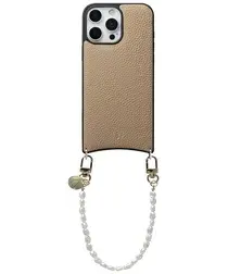 AVY Apple iPhone 16 Pro Max Beige Leren Hoesje met Koord Perla Chic afbeelding