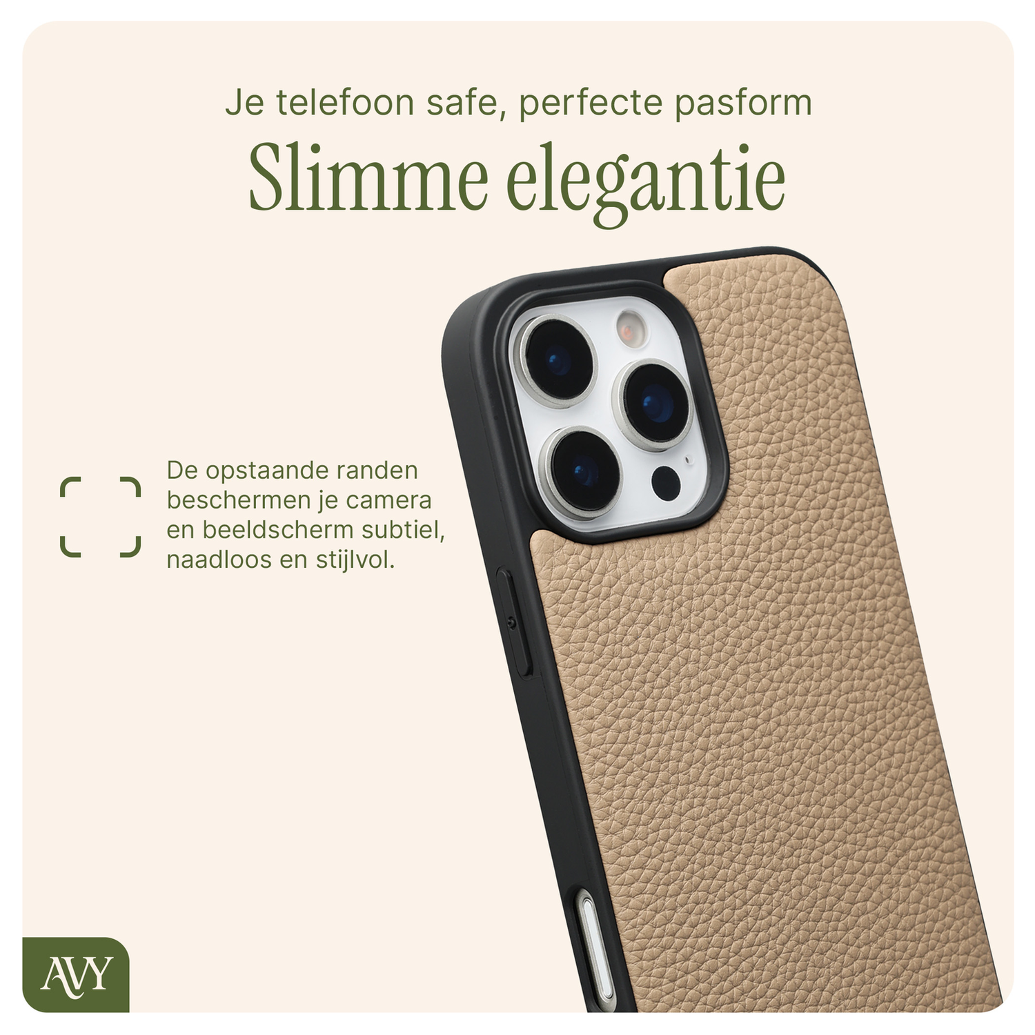 AVY Apple iPhone 16 Pro Max Beige Leren Hoesje met Koord Perla Chic afbeelding 7