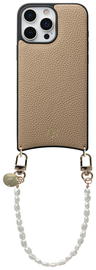AVY Apple iPhone 16 Pro Max Beige Leren Hoesje met Koord Perla Chic