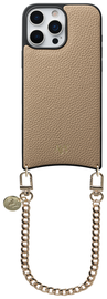 AVY Apple iPhone 16 Pro Max Beige Leren Hoesje met Koord Aurum Lien