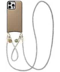 AVY Apple iPhone 16 Pro Max Beige Leren Hoesje met Koord Silver Spark Set afbeelding