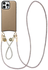 AVY Apple iPhone 16 Pro Max Beige Leren Hoesje met Koord Silver Spark Set
