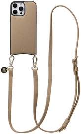 AVY Apple iPhone 16 Pro Max Beige Leren Hoesje met Koord Long Leather