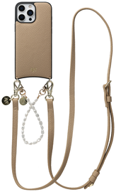 AVY Apple iPhone 16 Pro Max Beige Leren Hoesje met Koord Leather and Pearls afbeelding