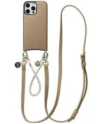 AVY Apple iPhone 16 Pro Max Beige Leren Hoesje met Koord Leather and Silver afbeelding