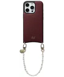 AVY Apple iPhone 16 Pro Max Burgundy Leren Hoesje met Koord Perla Chic afbeelding
