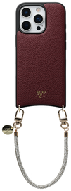 AVY Apple iPhone 16 Pro Max Burgundy Leren Hoesje met Koord Silver Spark