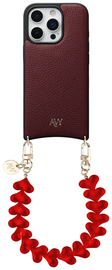 AVY Apple iPhone 16 Pro Max Burgundy Leren Hoesje met Koord Cupid Clear Red