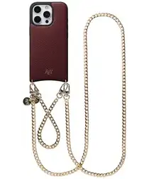 AVY Apple iPhone 16 Pro Max Burgundy Leren Hoesje met Koord Aurum Lien Set afbeelding