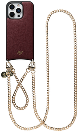 AVY Apple iPhone 16 Pro Max Burgundy Leren Hoesje met Koord Aurum Lien Set afbeelding