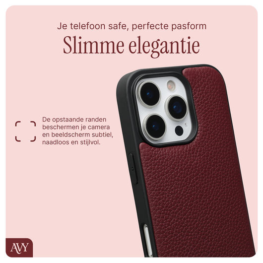 AVY Apple iPhone 16 Pro Max Burgundy Leren Hoesje met Koord Silver Spark Set afbeelding 8