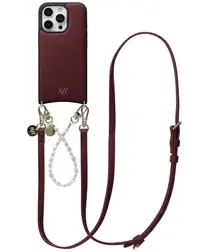 AVY Apple iPhone 16 Pro Max Burgundy Leren Hoesje met Koord Leather and Pearls afbeelding
