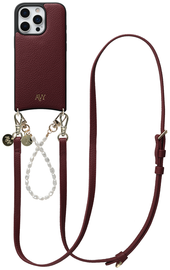 AVY Apple iPhone 16 Pro Max Burgundy Leren Hoesje met Koord Leather and Pearls afbeelding